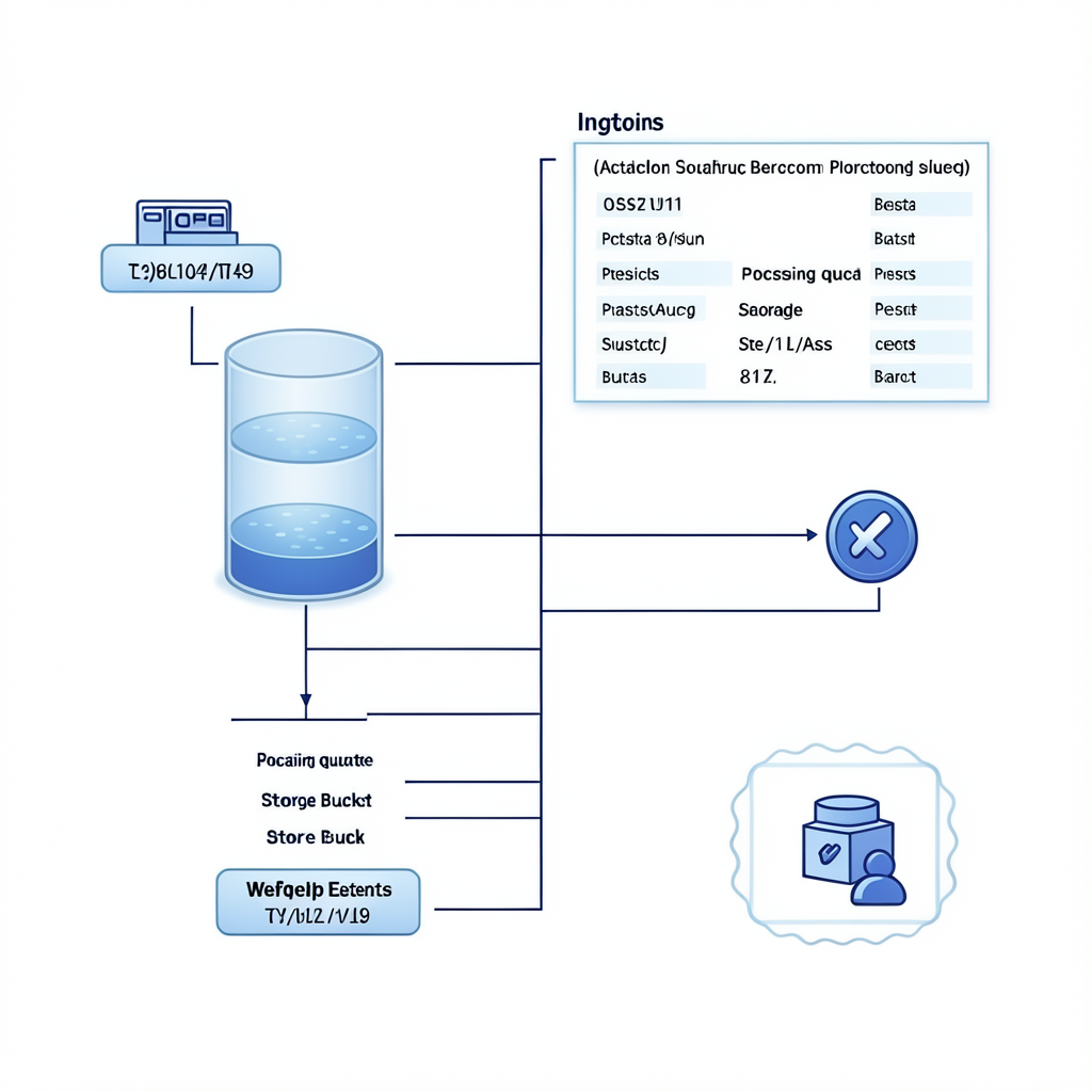 Architecture visual of media ingestion API with queue, processing, webhooks, and storage