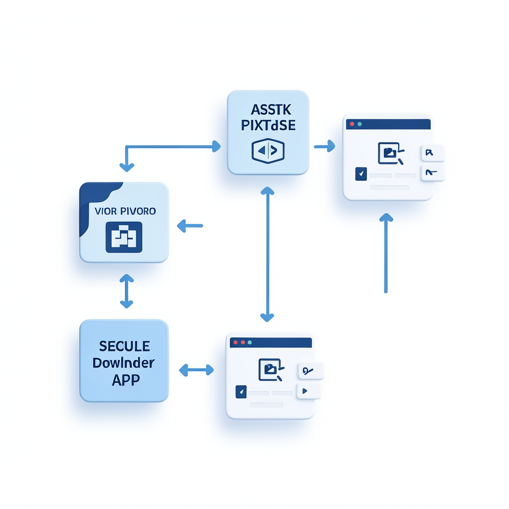 Concept graphic of video downloader API architecture with secure asynchronous processing